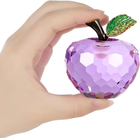 Crystal Apple Figurine Paperweight, Handmade Purple Statue Ornament, Collectible Home Decoration, Gift Box Included