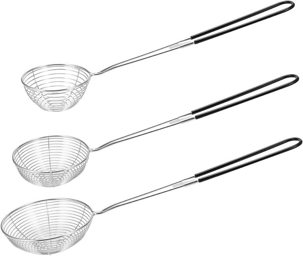 3pcs Small Round Hot Pot Strainer, Stainless Steel Asian Shabu Shabu Spider Skimmer Spoon Set