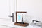 Wood Entryway Tabletop Key Holder Rack, Rustic Burnt Decorative Organizer with Storage Tray and Brass Tone Hooks