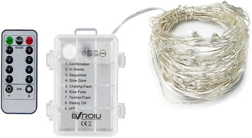 4 Pack 8 5M 50 BXROIU Battery Operated Fairy String Lights, Modes Silver Wire with Remote & Timer - LEDs Waterproof
