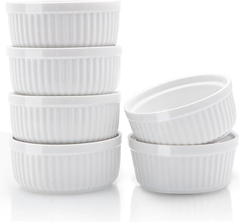 Nuwave Ceramic Ramekins 8 oz, Set of 6, Elegant Style for Baking Souffles, Custards, Puddings, 4.3” Wide & 2” Tall,