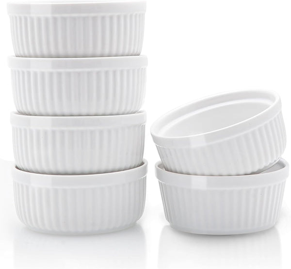 Nuwave Ceramic Ramekins 8 oz, Set of 6, Elegant Style for Baking Souffles, Custards, Puddings, 4.3” Wide & 2” Tall,