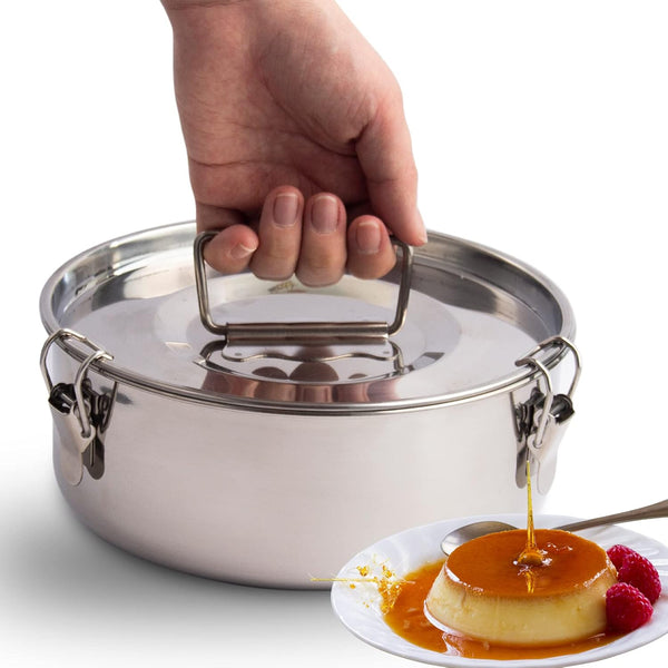 Stainless Steel Flan Pan, 63 oz - Flanera Mold Cooker for Baking, Compatible with Instant Pot, Oven & Dishwasher Safe