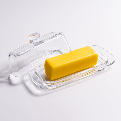 Countertop Glass Butter Dish with Cover, Clear Crystal Butter Holder Tray with Lid for Refrigerator