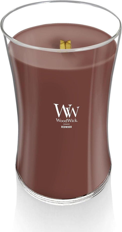 WoodWick Large Hourglass Candle Redwood - Premium Soy Blend Wax, Pluswick Innovation, Wood Wick, Made in USA