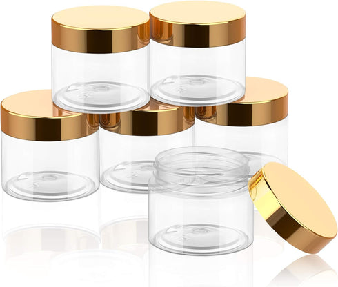 SATINIOR 6 Pack 2 oz Plastic Jars with Lids, Wide-mouth Refillable Leakproof Round Empty Jars for Travel