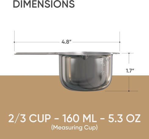 Color Up Premium 2/3 Cup Measuring Cup (160 ml) - Stainless Steel, One-Piece Construction, Dishwasher Safe, Accurate for Wet & Dry Ingredients – One Single 2/3Cup by Color Up