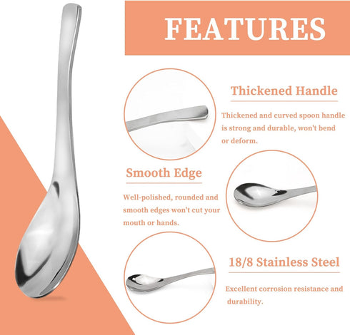 8Pcs Thickened Heavy-Weight Soup Spoons, 18/8 Stainless Steel Silverware for Soup, Ramen, Pho