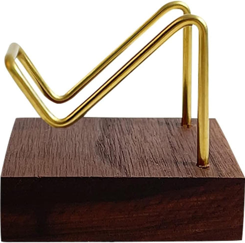 Brass Crystal Display Stand with Walnut Base, Mineral Specimens Display Holder for Stones, Geodes, Fossils