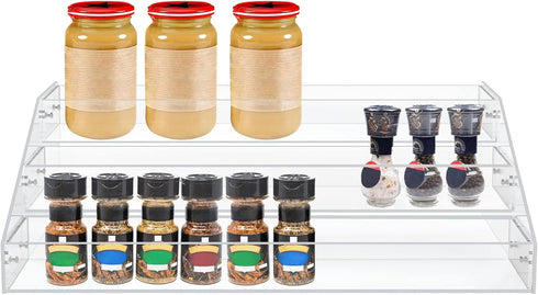 PMMASTO Countertop, 3 Widen Tiered Spice Rack, Seasoning Organizer, Clear Acrylic Vertical Shelves Can Organizer