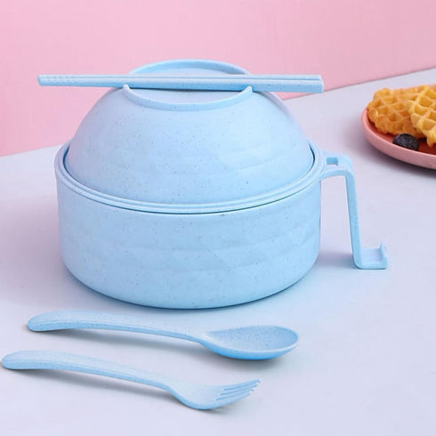 Microwave Ramen Bowl, Cooker with Lid, Plastic Mixing Salad Pasta Fruit Rice Cereal Instant Noodles Soup Maker Set