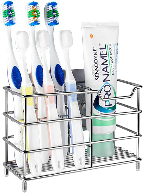 Linkidea Stainless Steel Toothbrush Holder Stand - 7 Slot Organizer for Shower, Bathroom, Wallmount/Countertop
