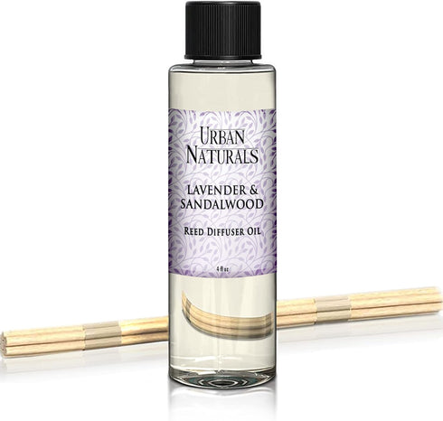 Urban Naturals Lavender & Sandalwood Scented Oil Reed Diffuser Refill, 4 oz, Includes Free Reed Sticks