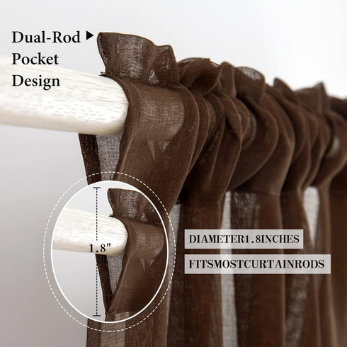 MIULEE Solid Chocolate Brown Kitchen Sheer Valance, 1 Panel Voile Window Curtain for Living Room (60" W x 18" L)