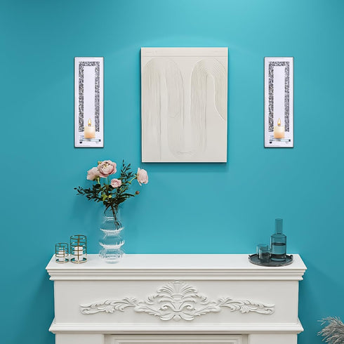 Pibeyer Set 2, Crystal Crush Diamond Candle Holder of Rectangle Silver Mirrored Candle Sconces, Wall Decorations