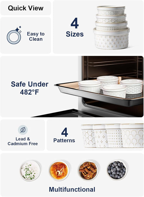 LE TAUCI 6 oz Ramekins, Oven Safe, Ceramic Baking Dishes for Creme Brulee, Set of 4