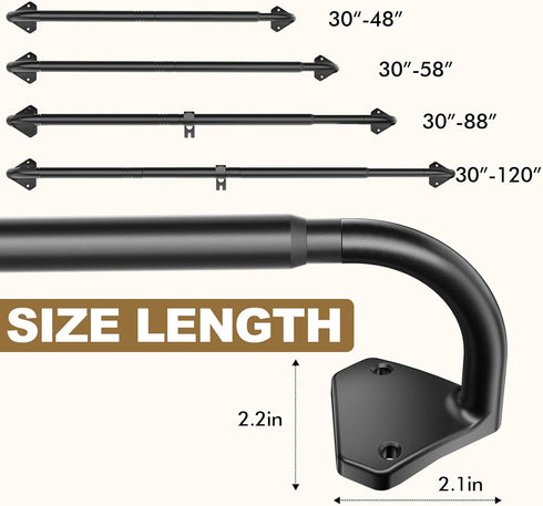 Black Wrap Around Curtain Rods for Windows 28 to 48 Inch, 5/8 Inch Telescoping Blackout Curtain Rods, Adjustable from