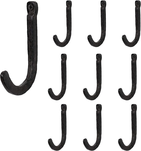Rustic State Sabo Wall Mount Hooks - Cast Iron Coat Towel Bag Hat Hanger Set of 10 Multiuse Black Rack