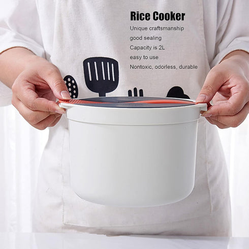 Microwave Rice Cooker Steamer, 2 L Microwave Pasta Cooker with Strainer, Non Stick Cookware Set for Rice, Pasta,