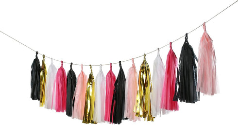 Mefuny 25PCS Hot Pink Gold Black White Party Tissue Tassels for Bridal Baby Shower, Bachelorette Birthday Supplies