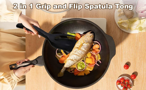 2-in-1 Clip Flipping Spatula Pliers, Double-Sided Egg Flipping Pliers for Household Kitchen Cooking Tools (Grey)