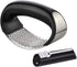 Garlic Press Rocker Stainless Steel - 3-in-1 Garlic Mincer, Peeler Silicone, Brush, Pounding Tool Mincer Masher