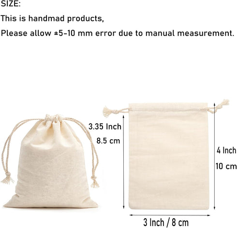Tendwarm 50 Pack Mini Size Cotton Drawstring Bags, Reusable Muslin Sachet Bag for Party Wedding
