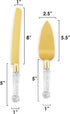 Wedding Cake Knife and Server Set, Gold Cake Cutter and Pie Spatula with Crystal Handles