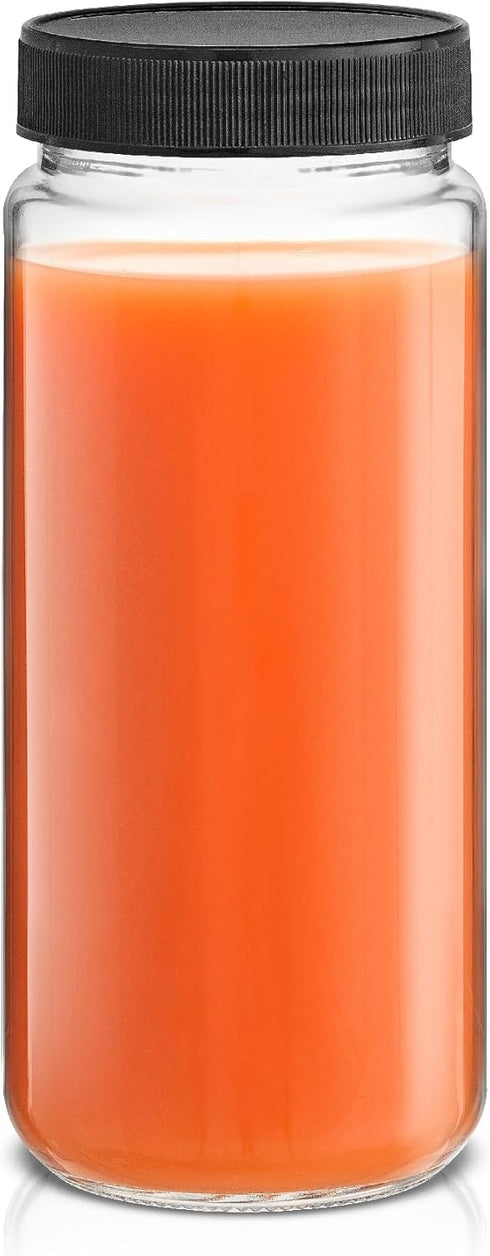 16 oz Set 8 JoyJolt Glass Juice Bottles, Glass Bottles with Caps. of Juice Containers with Lids for Fridge, and Labels