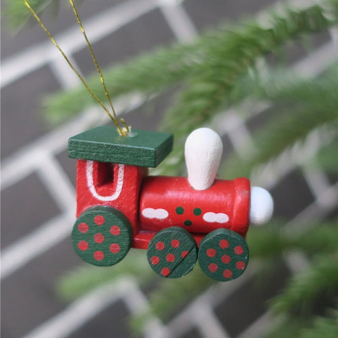 YeahiBaby 6pcs Set, Wooden Christmas Train Mini Painted Train Head Christmas Tree Hanging Ornament for Party Wall Decor