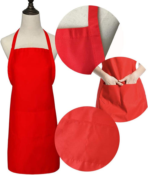 XEEYAYA 9 Pack (9 Pack, Bib Christmas Red Apron for Women Girls Ladies with Pockets - Kitchen Aprons Bulk for Cooking