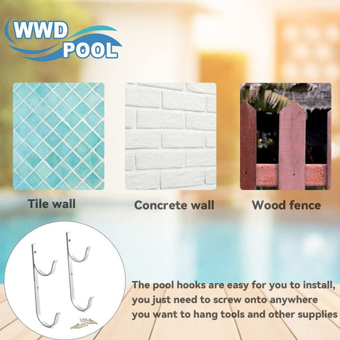 WWD POOL Swimming Pool Aluminum Pole Hanger Set, Blue, 1-Pack (2 Hooks), for Telescoping Poles, Leaf Rakes, Skimmers, Nets, Brushes, Vacuum Hoses (11079A-Silver) by WWD POOL