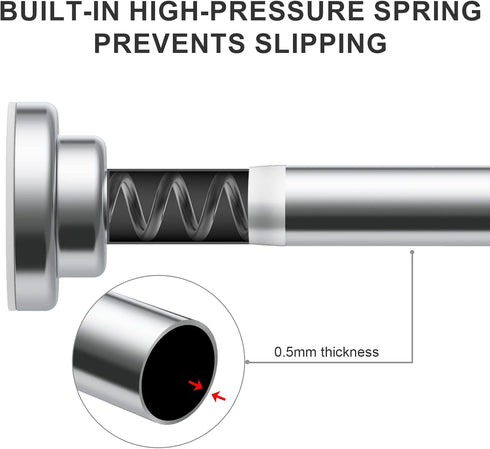 Ausemku Shower Curtain Rod Tension - 26-76 Inch Non-Slip Spring Tension Curtain Rod for Bathroom Kitchen (Silver)