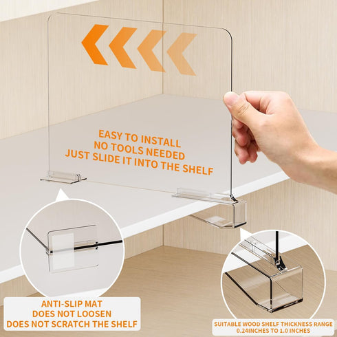Yieach Dividers,6 Pack Closet Organization,11.1 Inch Adjustable Height Clear Shelf Acrylic Shelf Dividers for Tall