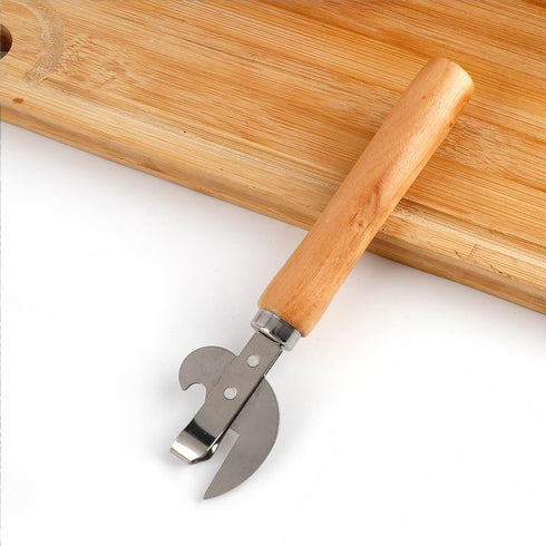 3 PACK Stainless Steel Kitchen Utensil Multifunctional Lid Remover with Wood Handle, Bottle Punch Can Opener