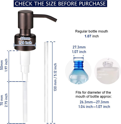 4PC Soap Dispenser Lids, 304 Stainless Steel Replacement Pump with Waterproof Label Stickers for Bottles (Bronze)