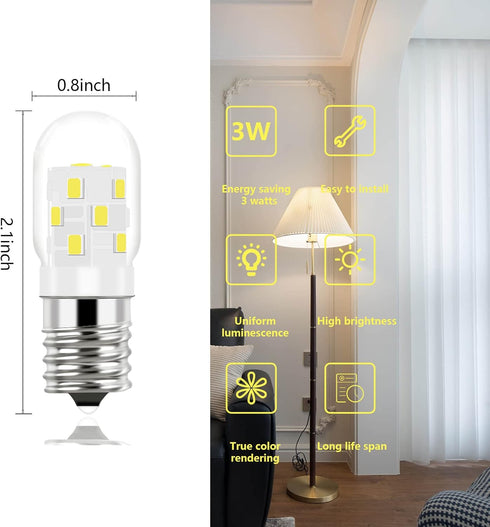 LED 8206232A Microwave Light Bulb (2 Pack) E17 LED Bulbs Replacement 8206232A Whrilpool Microwave 40w Light Bulb - 360LM Daylight White 6000K for Refrigerator Stove Range Hood by PANDEELS