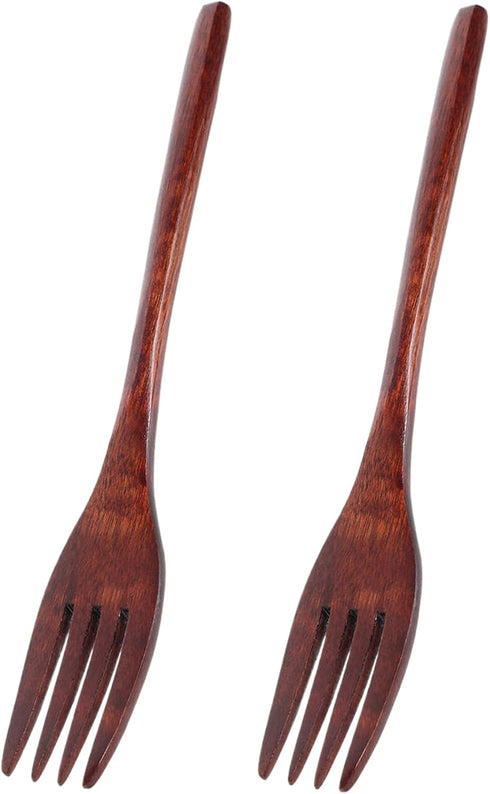 EXCEART 2 Pcs Wooden Forks: Japanese Wood Dinner Forks, Handmade Kitchen Utensil for Cooking, Stirring, Eating