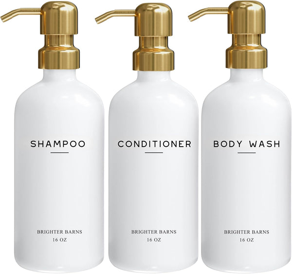 Luxury Shampoo and Conditioner Dispenser Set by Brighter Barns - Shower Soap