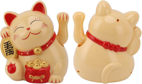 Bewinner Solar Powered Waving Cat, Cute Good Luck Wealth Home Display Car Decor Feng Shui Decoration (Yellow)