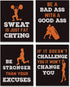 Sports Art Print Set of 4, Inspirational Fitness Quote Wall Art, Motivational Bodybuilding Phrases, Gym Training Decor