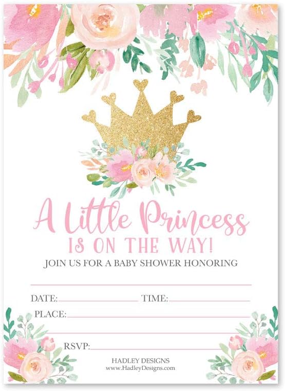 Hadley Designs 25 Girl Baby Shower Invitations - Princess Theme Baby Shower Invitations, Baby Sprinkle Invitations