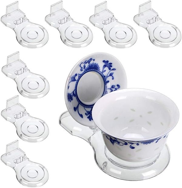 Hipiwe Acrylic Tea Cup Saucer Display Stands, Clear Dinnerware Easel Stand, Pack of 8
