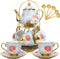 CHANJOON Gold Plated Red Rose Ceramic Tea Set, Vintage Tea Sets with Teapot,