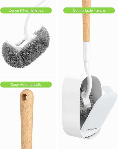 Bamboo Toilet Brush Set - 2 Pack with Ergonomic Design, Durable Bristles, Wooden Holder for Bathroom Cleaning