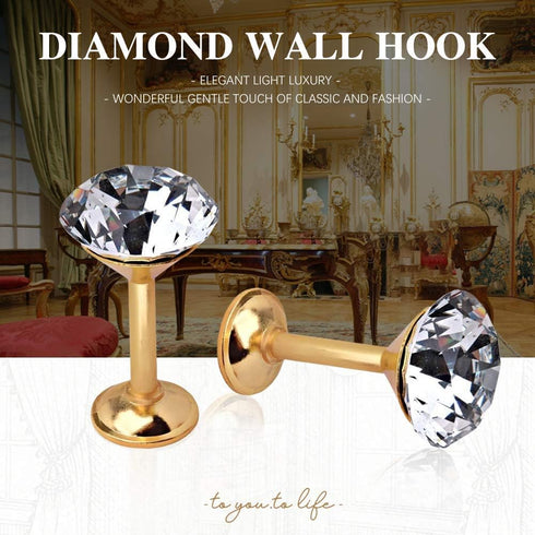 1 Pair Simple Design Diamond Crystal Curtain Hooks - Gold Decorative Tiebacks