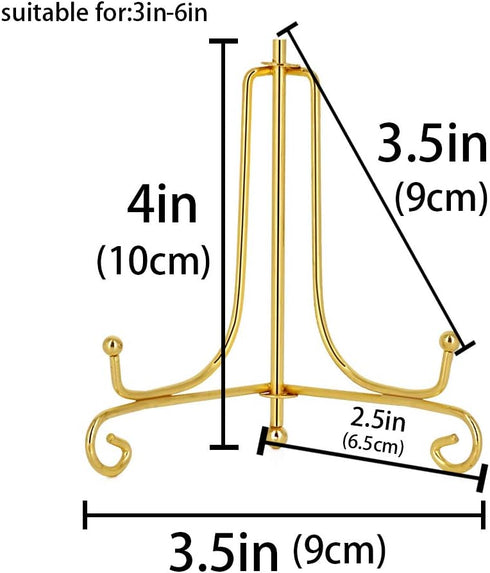 LIONWEI LIONWELI 4 Inch Gold Iron Plate Stand Holder, Easel Display Stand for Plate, Picture, Photo and More, 4 pcs