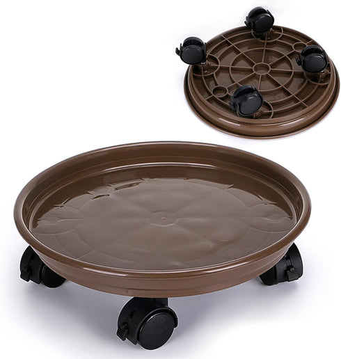 Skelang 2 Packs 11.8" Plant Pallet Caddy Plant Stand with Lock Wheels, Round Flower Pot,Planter Trolley Casters, Moving