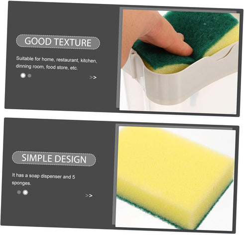 Amosfun Soap Dispenser Sponge Kitchen Gadget Set - Soap Pump Dispenser Kitchen Countertop Organizer