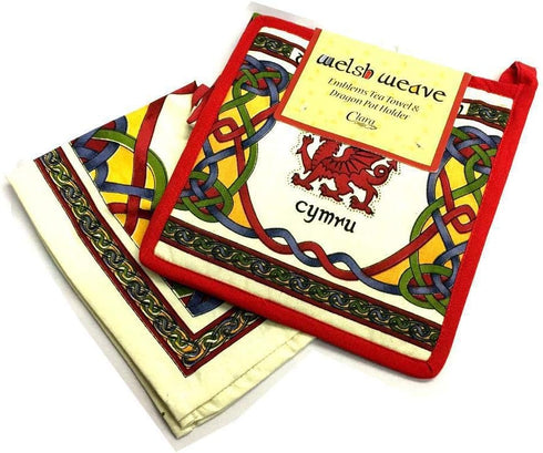 Royal Tara Celtic Weave Welsh Dragon Pot Holder and Tea Towel